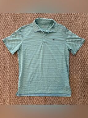 Vineyard Vines light Blue & bright green Stripe Performance polo Size kids XL
